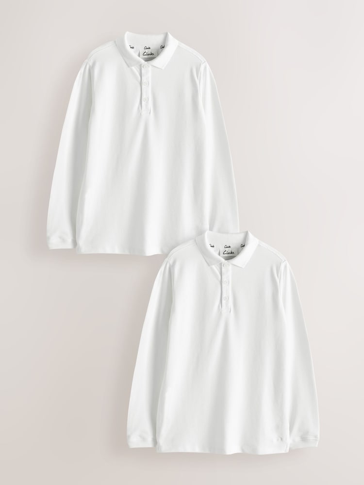 Clarks White Boys 100% Cotton Polo Shirts 2 Pack - Image 1 of 2