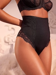 Lipsy High Waist Shaping Lace Trim Black Knickers - Image 1 of 6