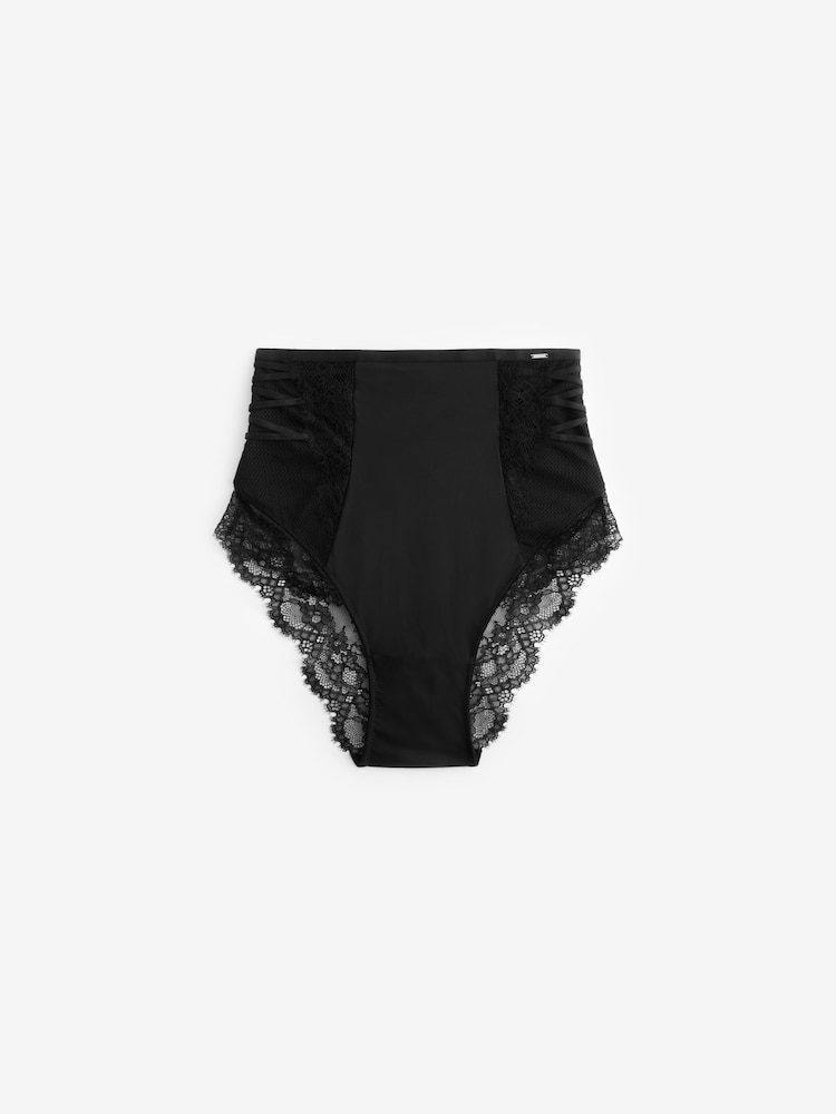 Lipsy High Waist Shaping Lace Trim Black Knickers - Image 5 of 6