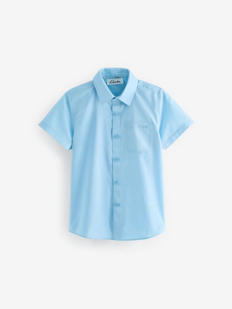 Clarks Blue Short Sleeve Clarks Boys School Shirts 2 Pack - Image 2 of 4 Clarks Blue Short Sleeve Clarks Boys School Shirts 2 Pack - Image 2 of 4