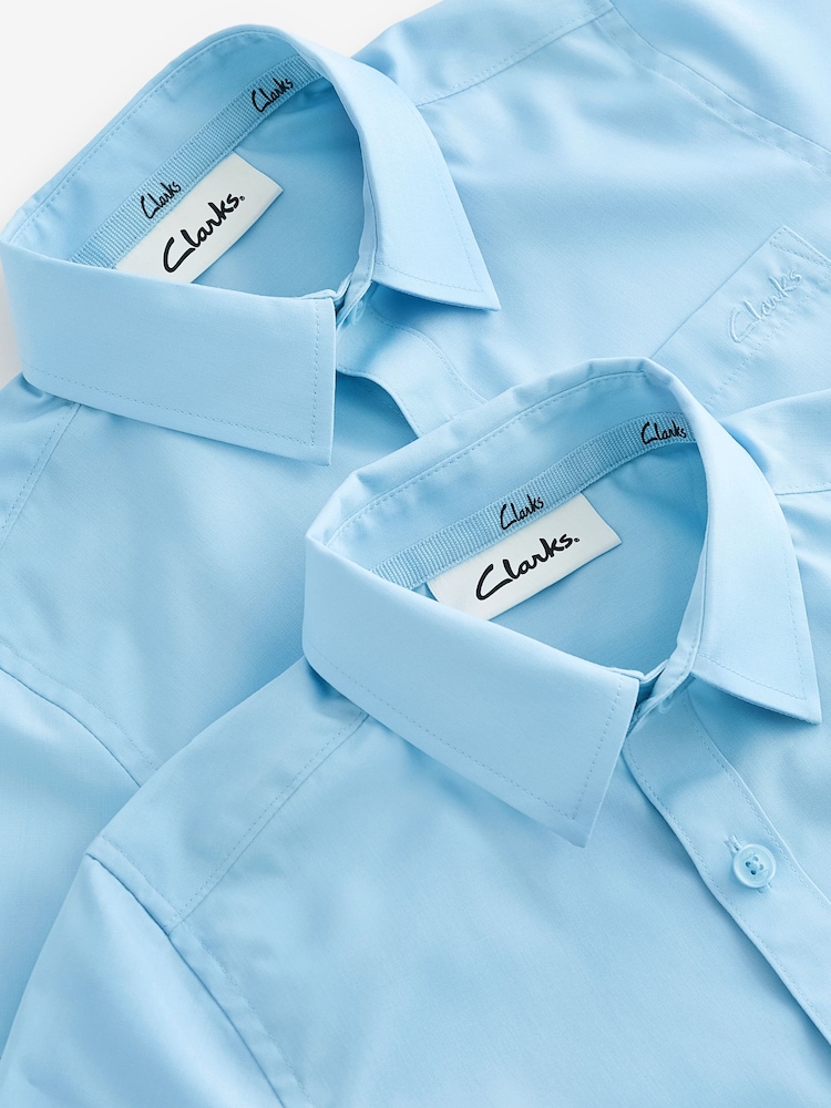 Clarks Blue Short Sleeve Clarks Boys School Shirts 2 Pack - Image 4 of 4 Clarks Blue Short Sleeve Clarks Boys School Shirts 2 Pack - Image 4 of 4