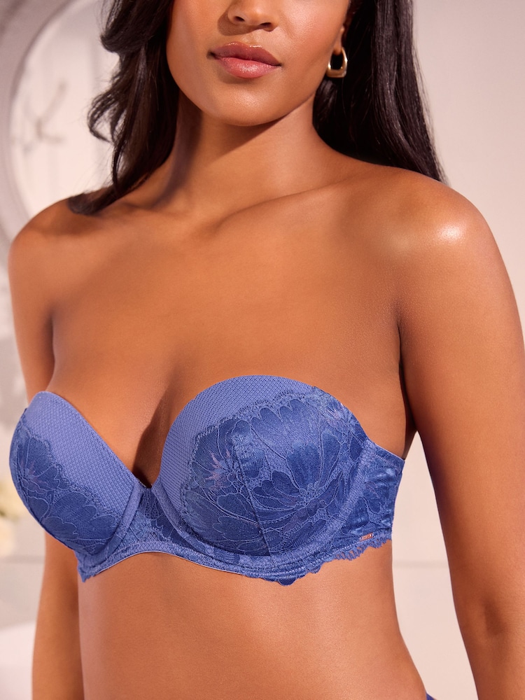Lipsy Blue Lace Underwired Balcony Bra - Image 4 of 6