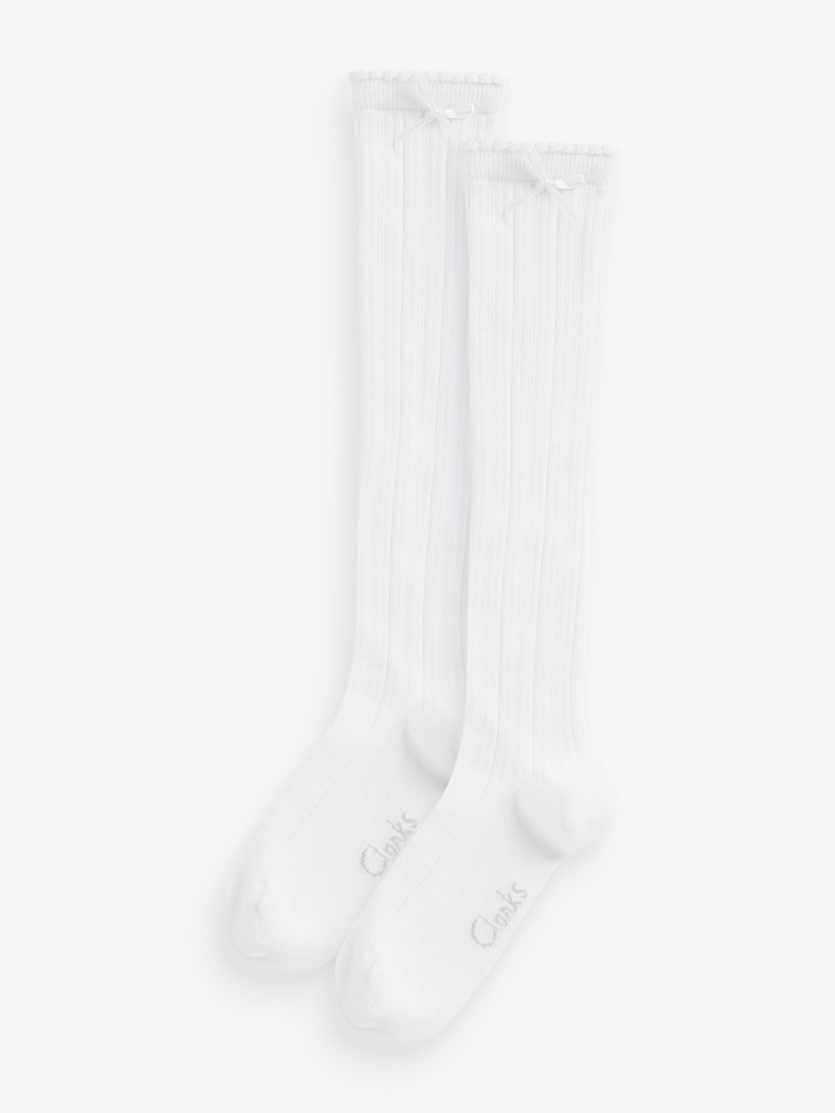 Clarks Off White 2 Pack Girls Knee High School Socks - Image 1 of 2
