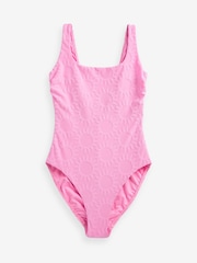 Pink Sun Textured Scoop Neck Tummy Control Swimsuit - Image 6 of 6