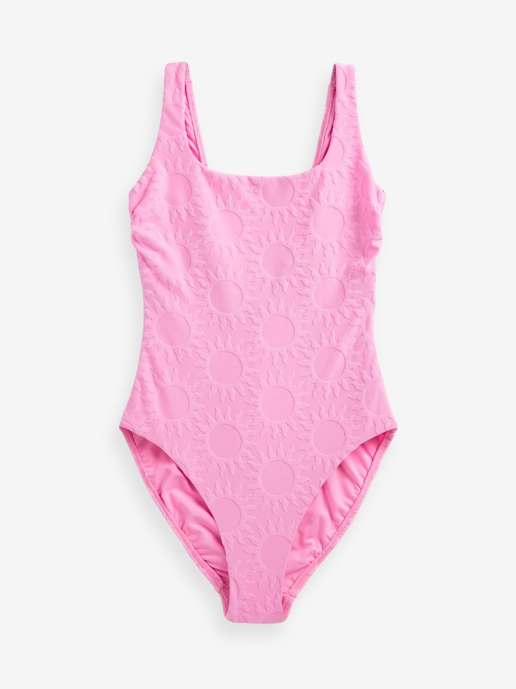 Pink Sun Textured Scoop Neck Tummy Control Swimsuit - Image 6 of 6