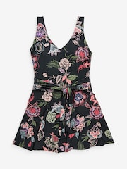 Black/Pink Floral Tummy Shaping Control Skirted Swim Dress - Image 5 of 5