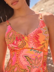 Orange/Rosa/Paisley-Muster - Figurformender, einteiliger Badeanzug - Bild 3 von 6