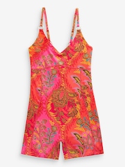 Orange/Rosa/Paisley-Muster - Figurformender, einteiliger Badeanzug - Bild 6 von 6