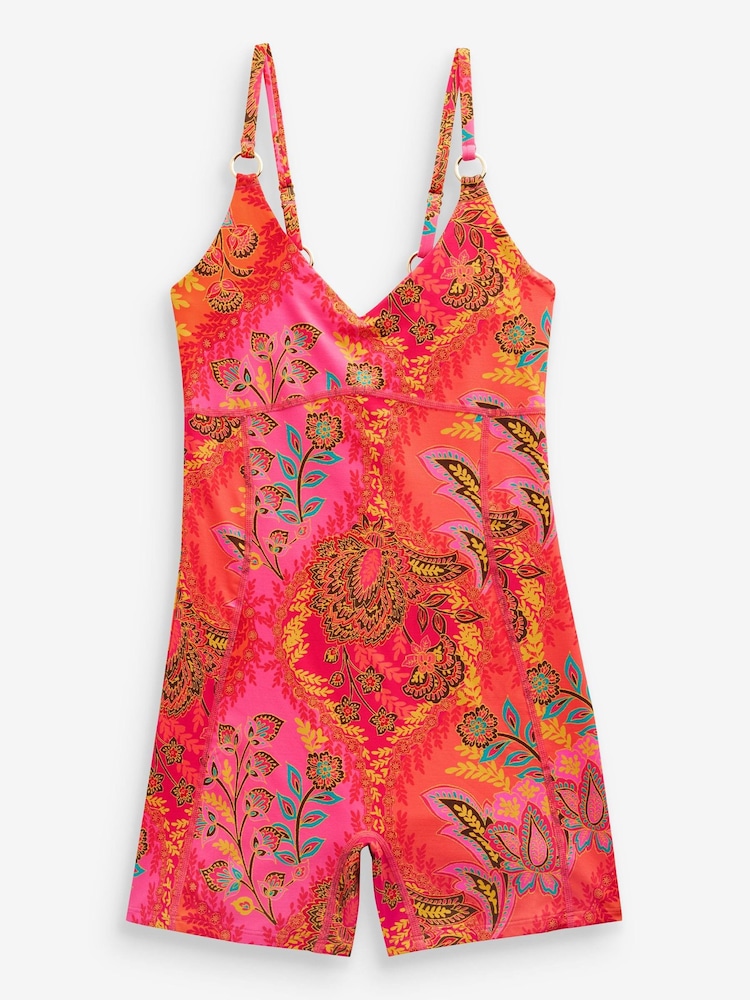 Orange/Rosa/Paisley-Muster - Figurformender, einteiliger Badeanzug - Bild 6 von 6