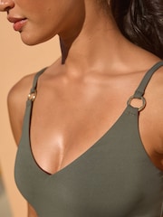 Khaki Green Strappy Short Unitard Shaping Swimsuit - Image 3 of 8
