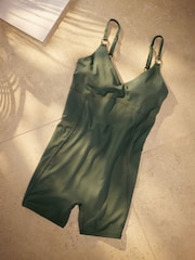 Khaki Green Strappy Short Unitard Shaping Swimsuit - Image 5 of 8