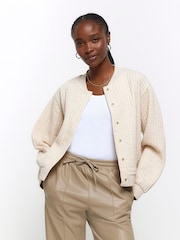 River Island Cream Quilted Bomber Cardigans - Image 1 of 10