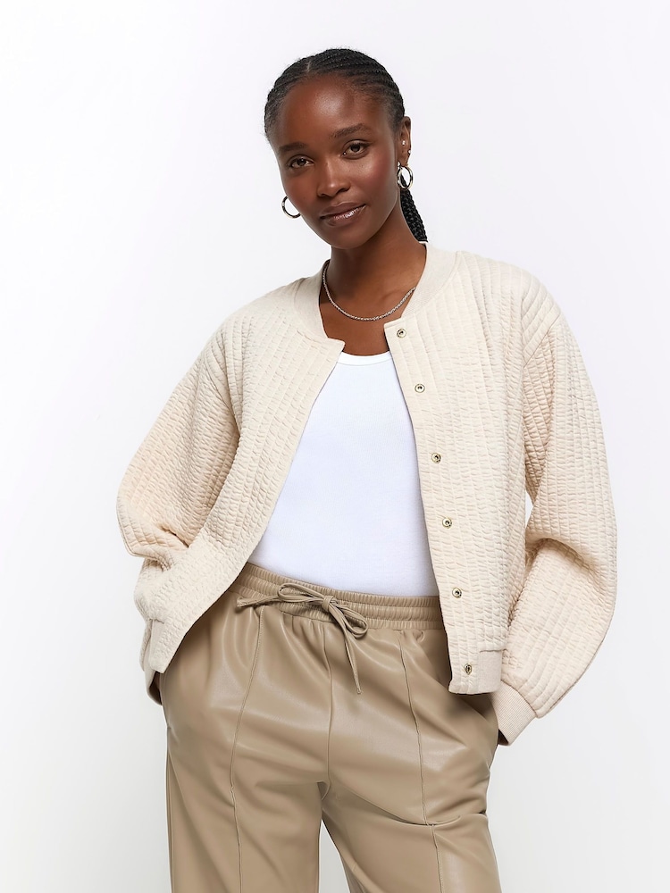 River Island Cream Quilted Bomber Cardigans - Image 1 of 10