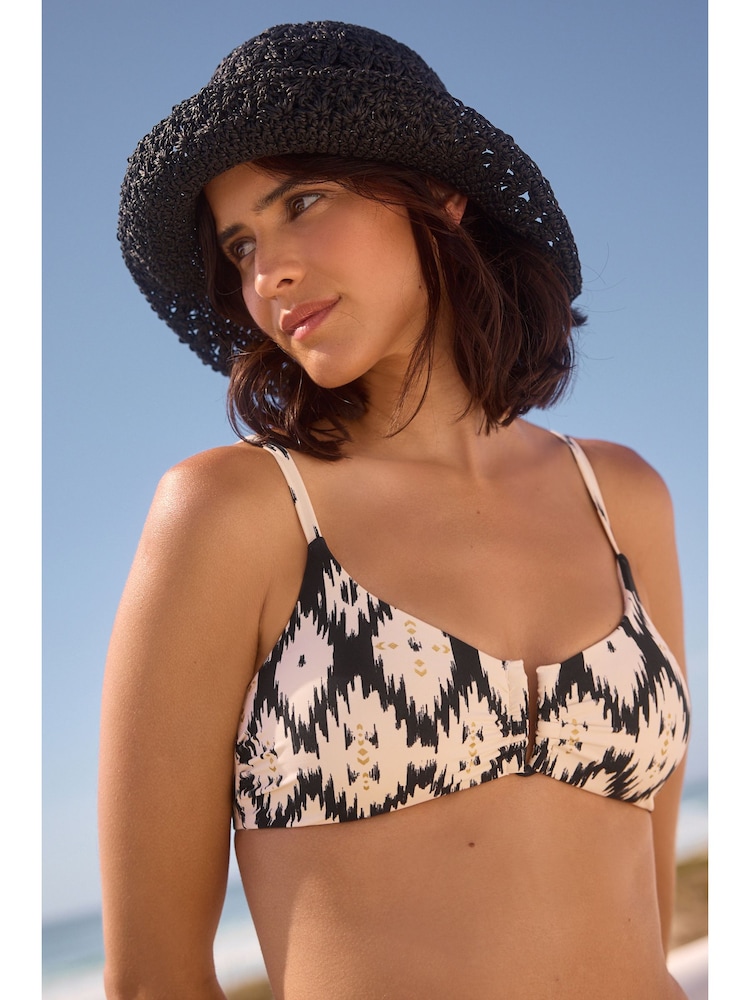 Ecru/Black Foil Ikat Trim Crop Bikini - Image 1 of 7