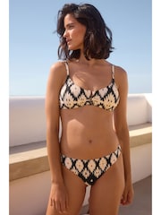 Ecru/Black Foil Ikat Trim Crop Bikini - Image 2 of 7