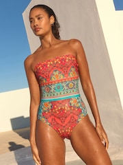 Coral Pink Bandeau Tummy Control Swimsuit - Image 1 of 7