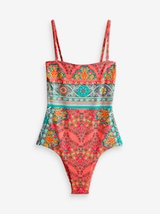 Coral Pink Bandeau Tummy Control Swimsuit - Image 6 of 7