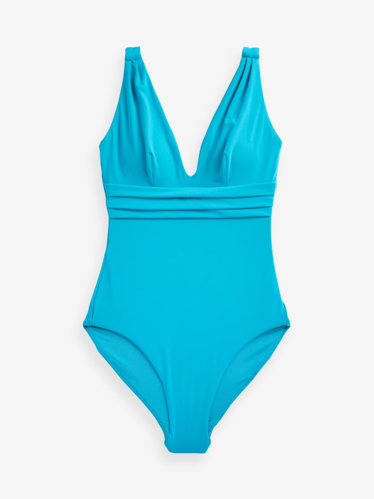 Aqua Blue Plunge Tummy Shaping Control Swimsuit - Image 6 of 6