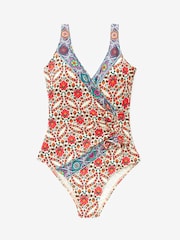 Ecru/Pink Paisley Ruched Side Tummy Control Swimsuit - Image 5 of 6