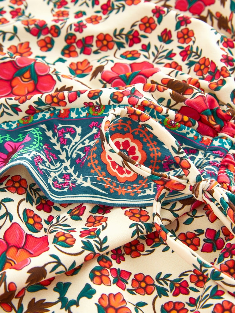 Ecru/Pink Paisley Ruched Side Tummy Control Swimsuit - Image 6 of 6