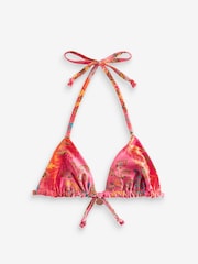 Pink/Orange Paisley High Shine Reversible Triangle Bikini Top - Image 6 of 6