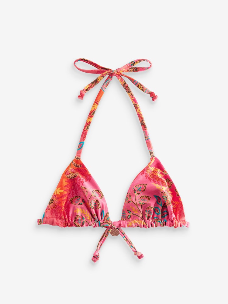 Pink/Orange Paisley High Shine Reversible Triangle Bikini Top - Image 6 of 6