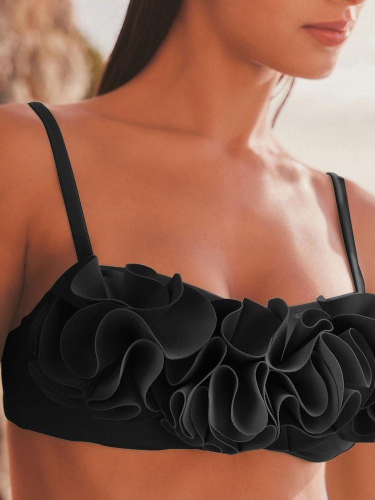 Black Ruffle Bandeau Bikini Top - Image 4 of 7