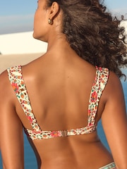 Ecru/Pink Paisley Print Shaping Padded Wired Bandeau Bikini Top - Image 3 of 7
