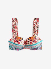 Ecru/Pink Paisley Print Shaping Padded Wired Bandeau Bikini Top - Image 6 of 7