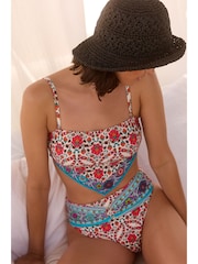 Pink/Orange Paisley Hanky Hem Bikini Top - Image 1 of 7