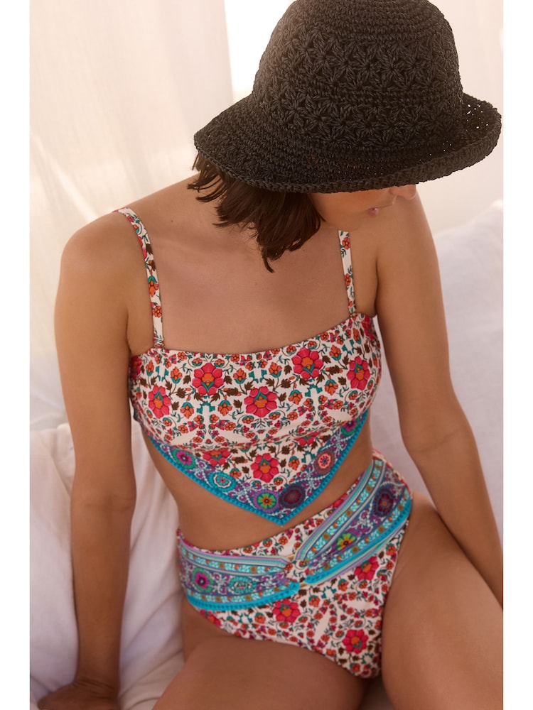 Pink/Orange Paisley Hanky Hem Bikini Top - Image 1 of 7