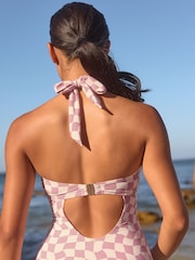 Pink/White Check Twist Neck Shaping Swimsuit - Image 3 of 4