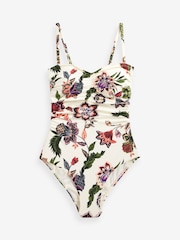 Cream/Pink Floral Shaping Tummy Control Bandeau Swimsuit - Image 6 of 6