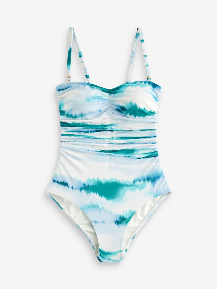 أبيض/أزرق صباغة بالربط - بدلة سباحة باندو للتحكم في البطن - صورة 5 من 5