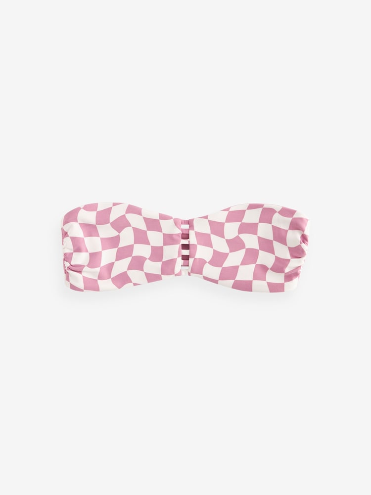 Pink/White Checkerboard Reversible Bandeau Bikini Top - Image 6 of 6
