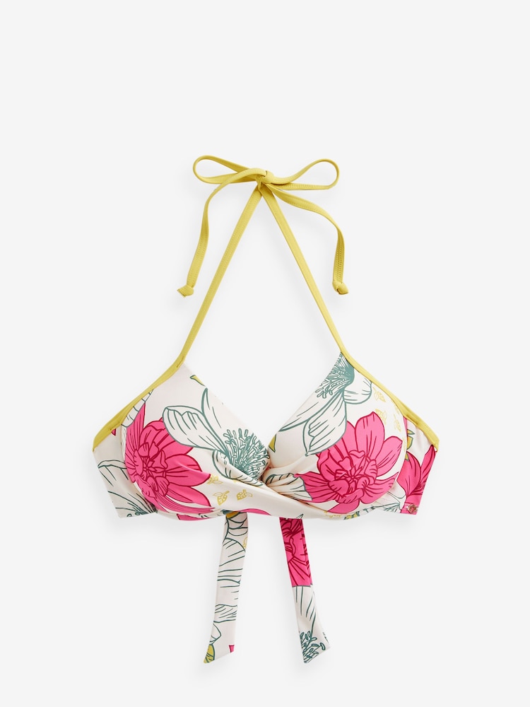 Pink/Lime Green Floral Padded Wired Plunge Bikini Top - Image 6 of 6