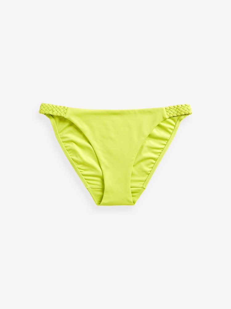 Lime Green Plaited High Leg Ruched Side High Leg Bikini Bottoms - Image 5 of 5