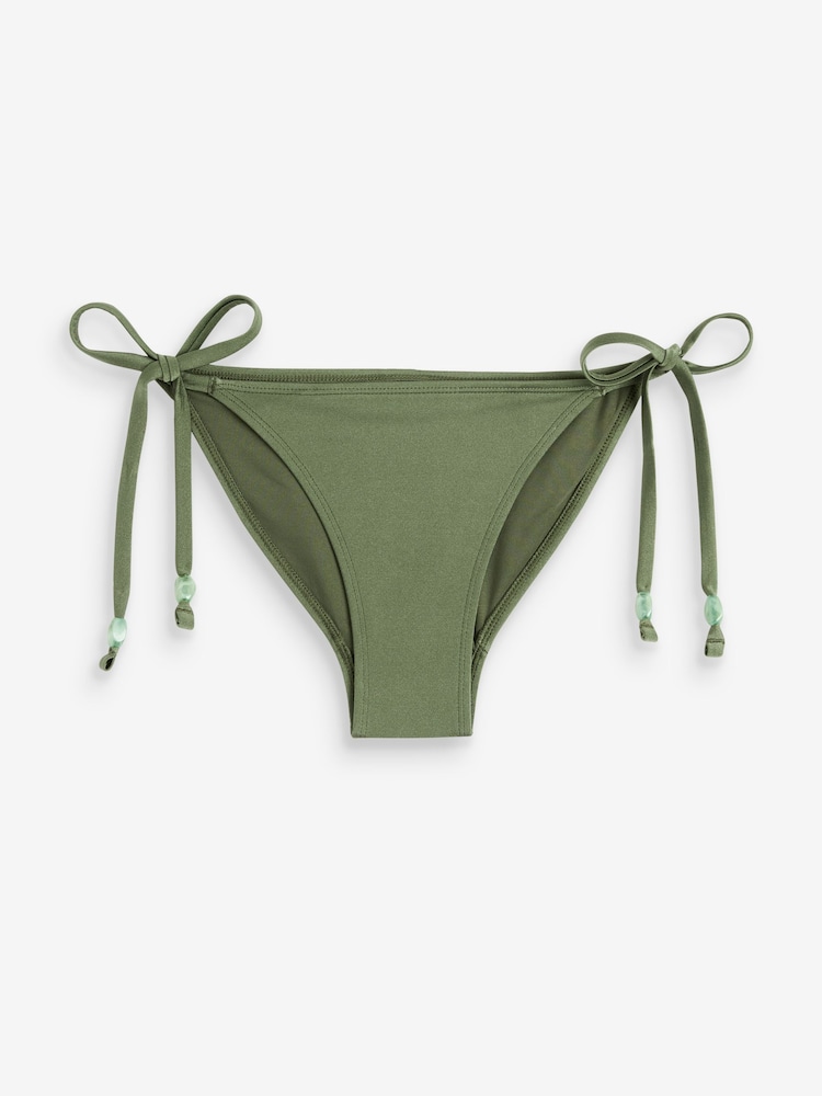 Vert kaki très brillant - Bas de bikini avec perles noué sur le côté - Image 6 of 6