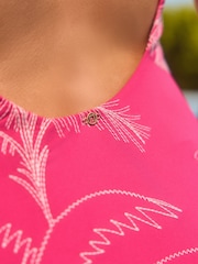 Pink/White Embroidered Bandeau Tummy Shaping Control Swimsuit - Image 5 of 6