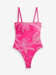 Pink/White Embroidered Bandeau Tummy Shaping Control Swimsuit - Image 6 of 6