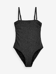 Black Glitter Bandeau Tummy Shaping Control Swimsuit - Image 7 of 7