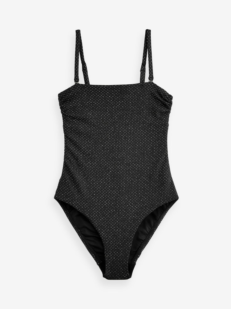 Black Glitter Bandeau Tummy Shaping Control Swimsuit - Image 7 of 7