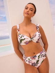Cream/Pink Floral Frill Shaping Padded Wired Bikini Top - Image 2 of 6