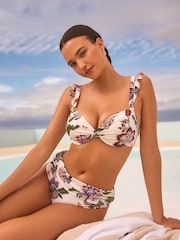 Cream/Pink Floral Frill Shaping Padded Wired Bikini Top - Image 3 of 6