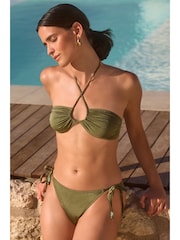 Khaki Green High Shine Beaded Multiway Triangle BIkini Top - Image 2 of 6