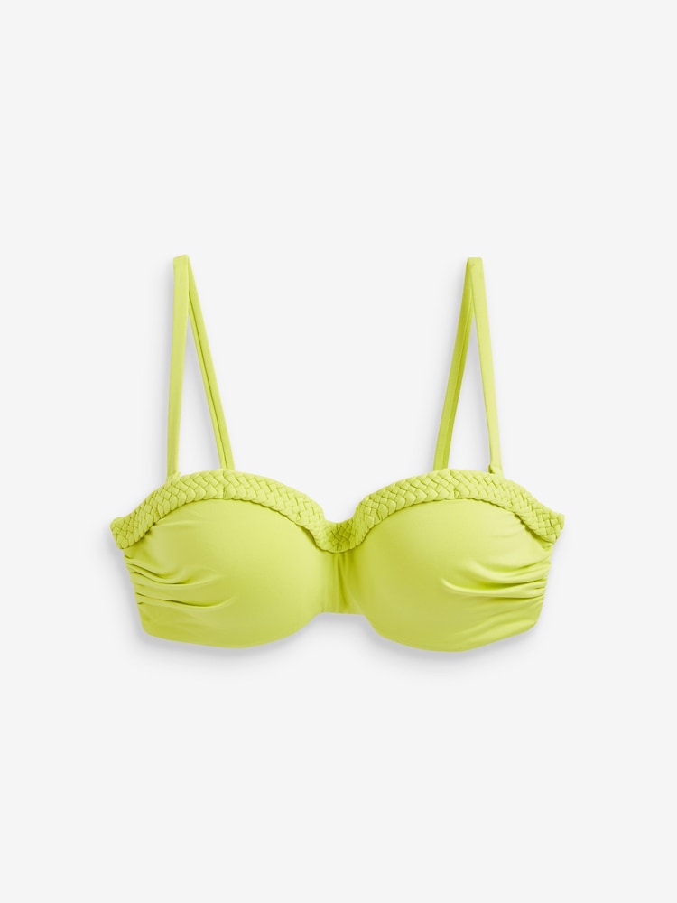 Lime Green Plait Shaping Padded Wired Bandeau Bikini Top - Image 6 of 6