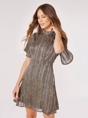 Apricot Blue Ikat Chiffon Angel Sleeve Dress - Image 1 of 4