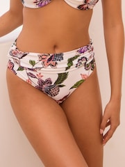 Cream/Pink Floral Roll Top Bikini Bottoms - Image 1 of 7