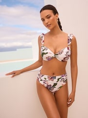 Cream/Pink Floral Roll Top Bikini Bottoms - Image 2 of 7