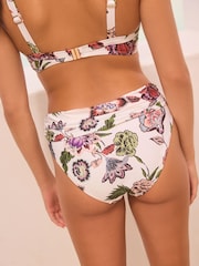 Cream/Pink Floral Roll Top Bikini Bottoms - Image 4 of 7